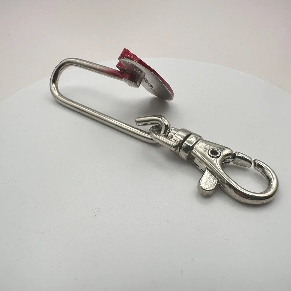 Vintage 90s Silver Tone Red Hat Society Purse Hook Key Finder Enamel Glass